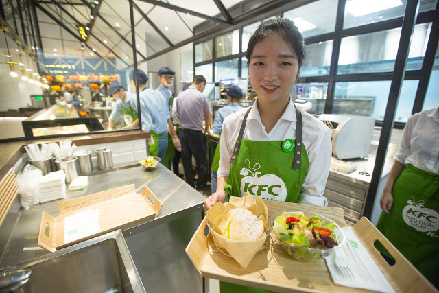 KFC has transformed into a healthy, hip-looking restaurant serving crayfish and smoked salmon. 