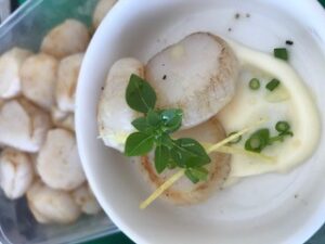 Cold scallop on shell with lime mayo